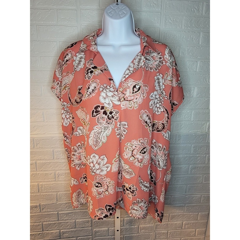 Spense‎ Lg Paisley Peach Womens Blouse With Cap Sleeves,  Sheer Flowy Comfort